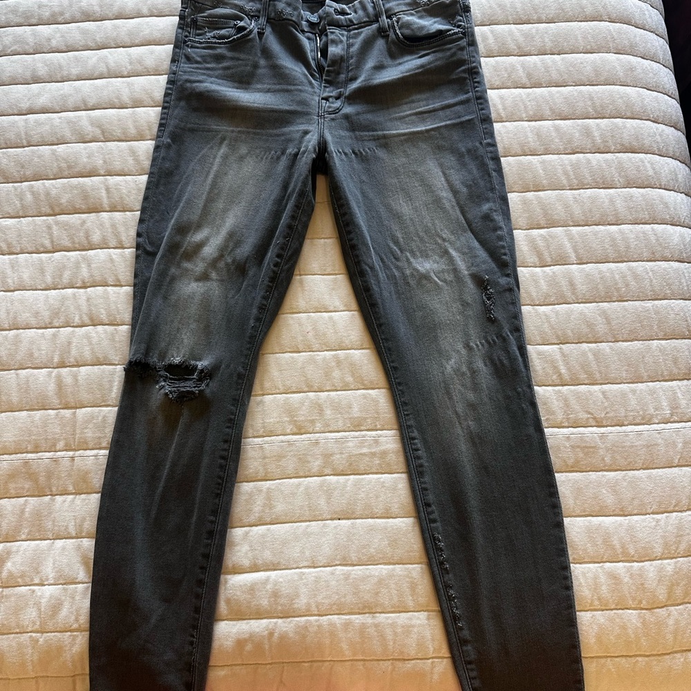 MOTHER Gray Skinny Jeans with Distressed Details